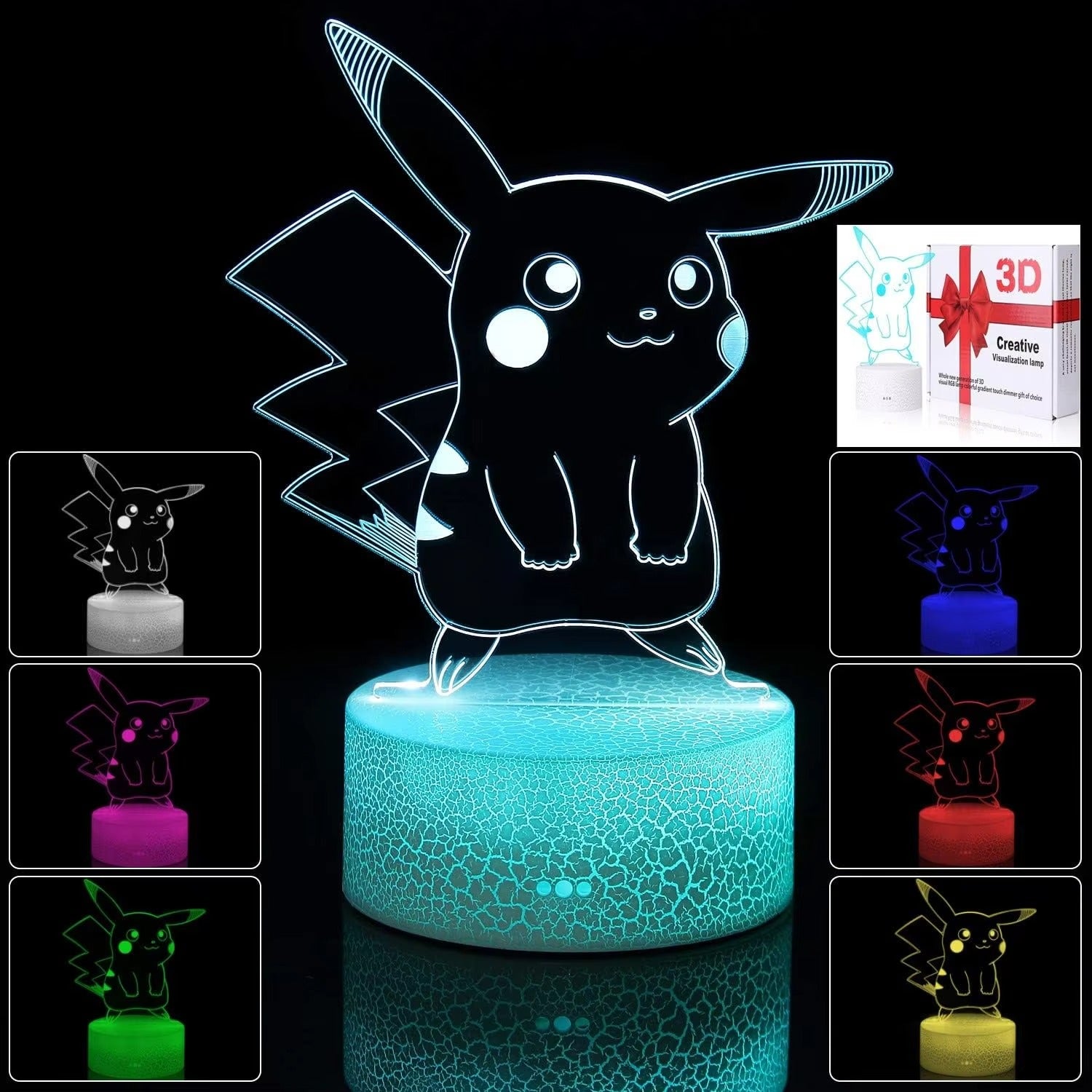 Customized 3D Illusion Acrylic Night Light | Cat & Pikachu Designs | Cute LED Decor for Kids & Christmas Gifts