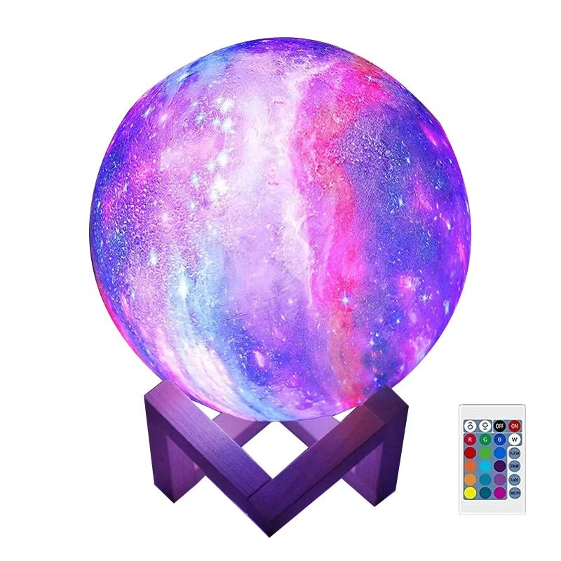 High-Quality 15cm 16-Color Rechargeable 3D LED Moon & Galaxy Lamp with Remote & Touch Control