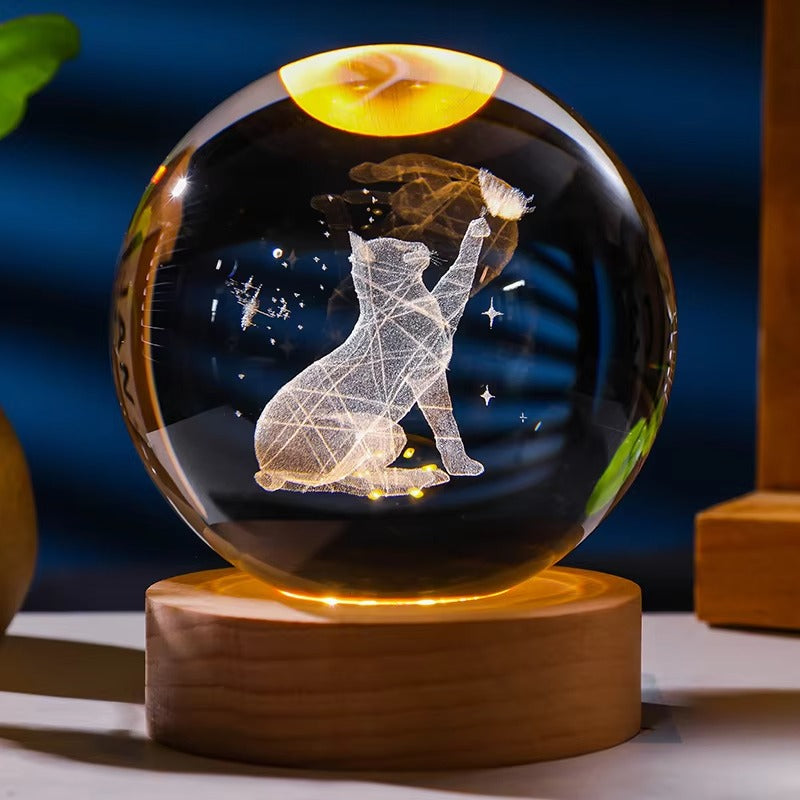 3D Art Crystal Ball Night Lamp - Solar System Galaxy Saturn Sphere Light for Home Decor