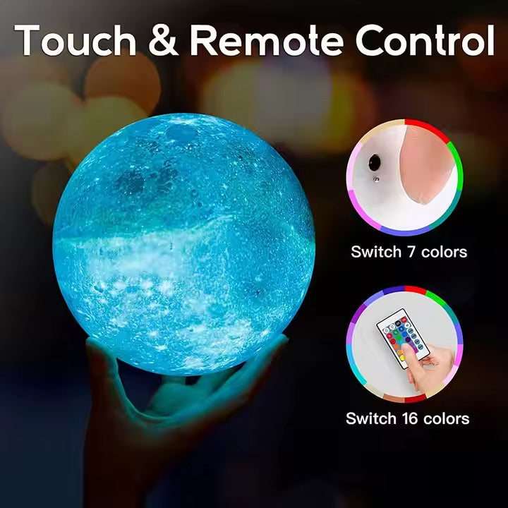 Wholesale Custom Smart 3D Printed LED Touch Moon Night Light | 16-Color DIY Mood Lamp with Personalization