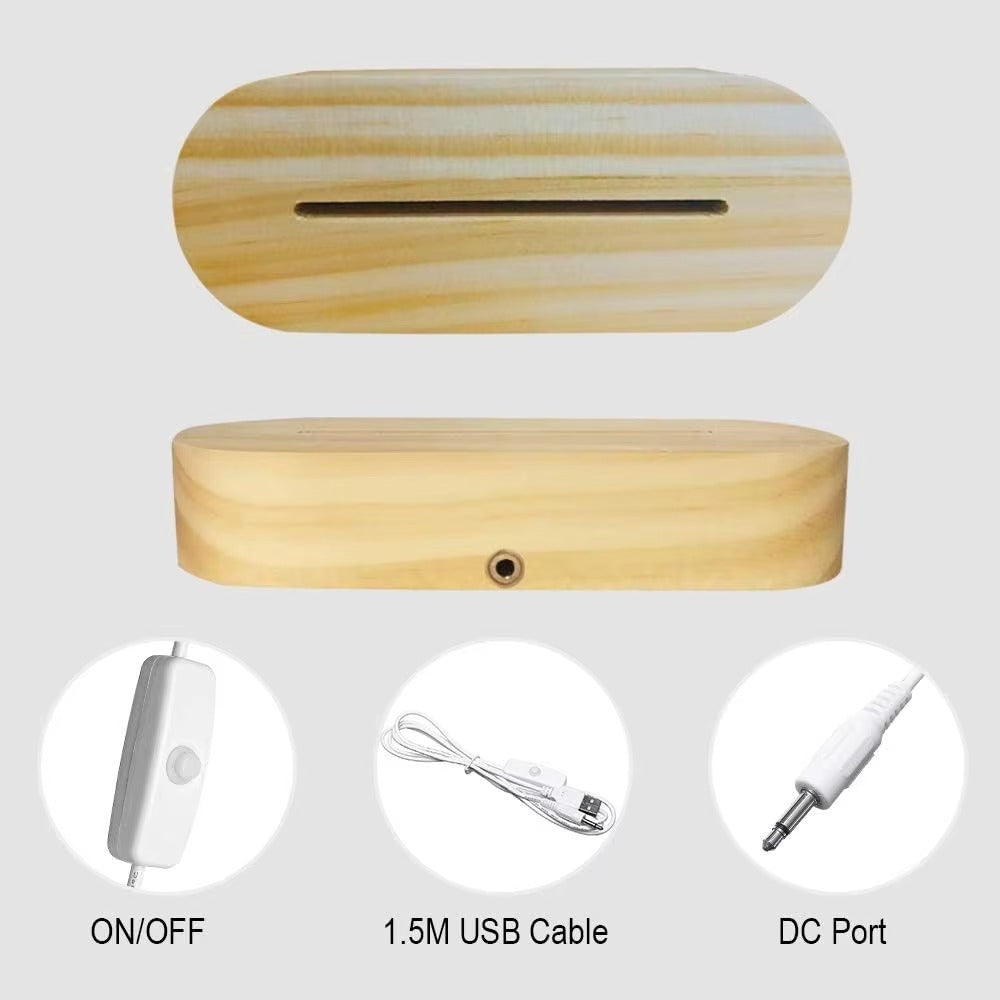 16-Color RGB Wholesale Wooden LED Night Light Base | Acrylic-Compatible 3D Illusion Lamp Base