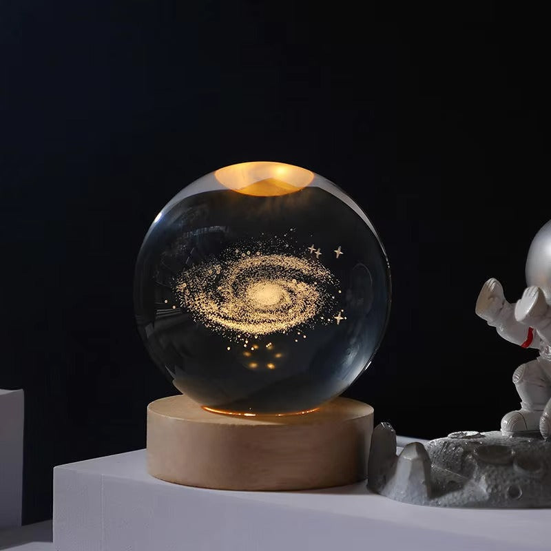 3D Laser Engraved Holographic Crystal Ball Table Lamp - Creative Night Light & Gift Decor