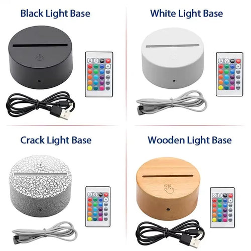 16-Color RGB Wholesale Wooden LED Night Light Base | Acrylic-Compatible 3D Illusion Lamp Base