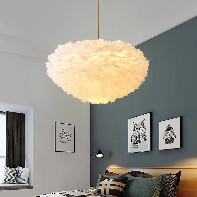 Nordic Goose Feather Shade Chandelier | Creative E27 Pendant for Living Room, Dining & Bedroom