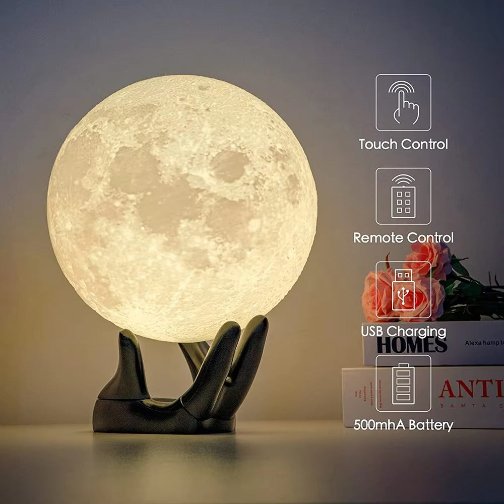 Wholesale Custom Smart 3D Printed LED Touch Moon Night Light | 16-Color DIY Mood Lamp with Personalization