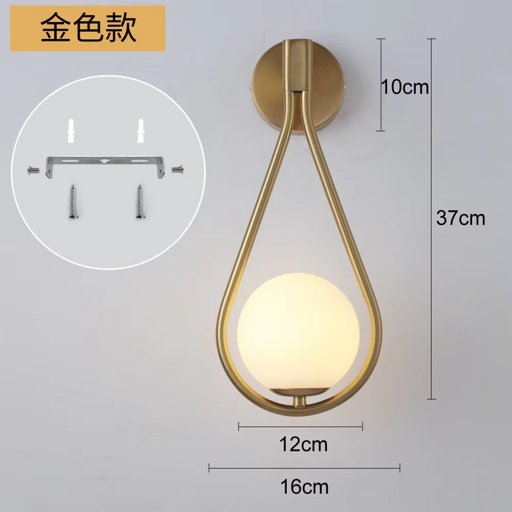 Nordic Modern Design Gold Luxury Wall Lamp with Glass Ball Shades Suitable for Hotel Corridors, Bedrooms, Living Rooms