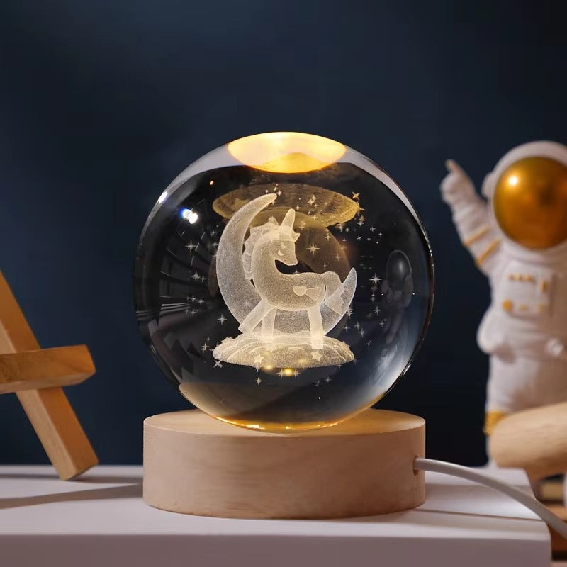 3D Laser Engraved Holographic Crystal Ball Table Lamp - Creative Night Light & Gift Decor