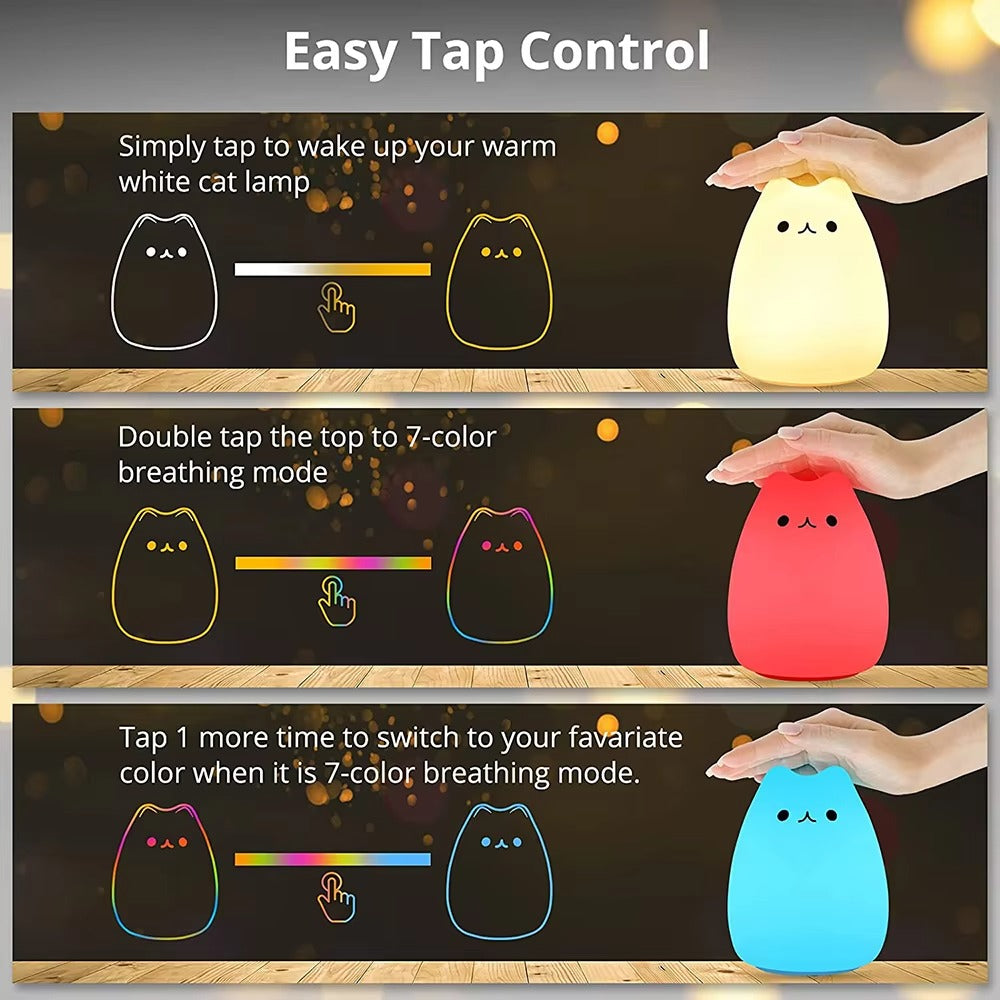 Cute Dimmable 7-Color Night Light Decor for Kid's Room