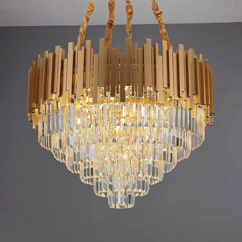 Modern Luxury Crystal Chandelier | Golden LED Pendant Light for Lobby, Living Room, Hotel & Villa
