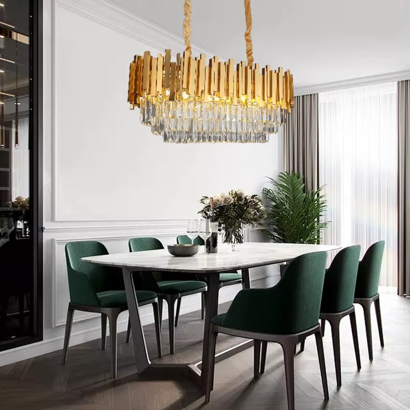 Modern Luxury Crystal Chandelier | Golden LED Pendant Light for Lobby, Living Room, Hotel & Villa