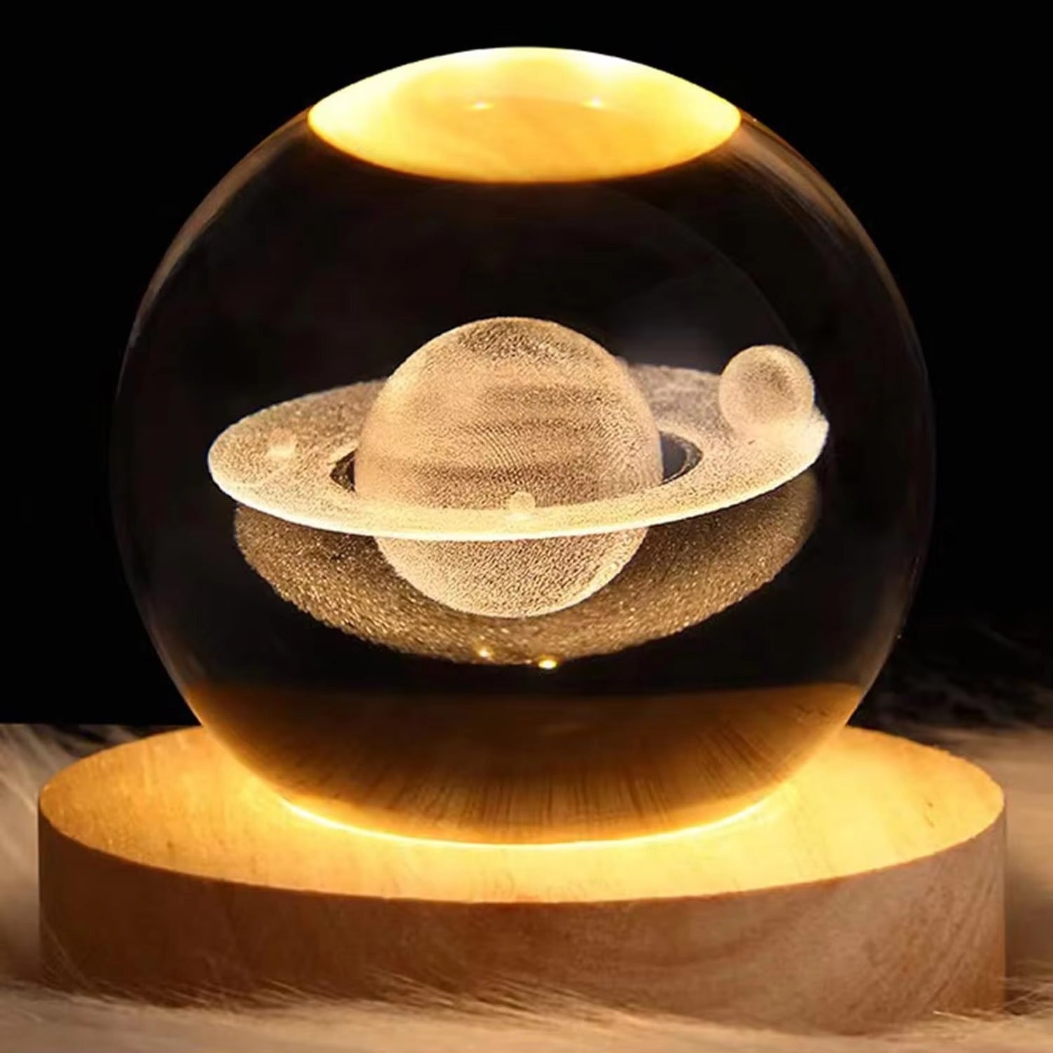 3D Art Crystal Ball Night Lamp - Solar System Galaxy Saturn Sphere Light for Home Decor