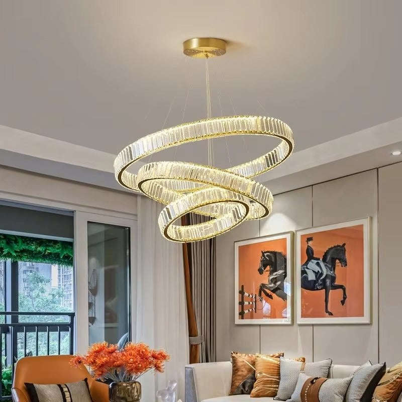Luxury Modern Crystal Chandelier | Multi-Ring Hanging Lighting for Hotel, Villa, Living Room & Bedroom