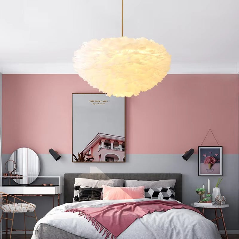 Nordic Goose Feather Shade Chandelier | Creative E27 Pendant for Living Room, Dining & Bedroom
