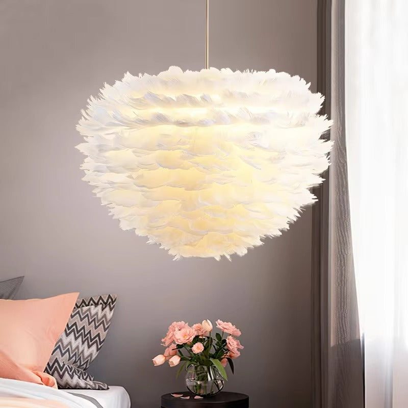 Nordic Goose Feather Shade Chandelier | Creative E27 Pendant for Living Room, Dining & Bedroom