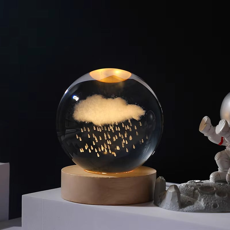 3D Art Crystal Ball Night Lamp - Solar System Galaxy Saturn Sphere Light for Home Decor