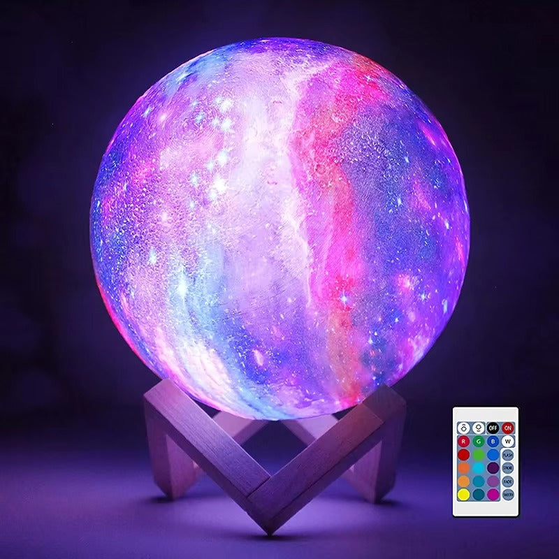 High-Quality 15cm 16-Color Rechargeable 3D LED Moon & Galaxy Lamp with Remote & Touch Control