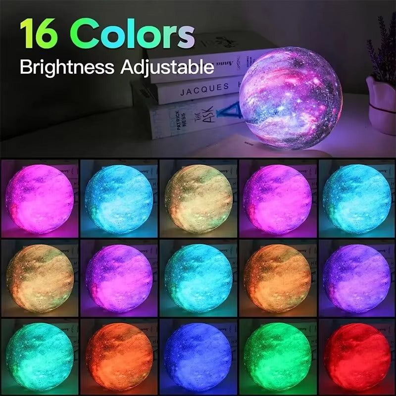 High-Quality 15cm 16-Color Rechargeable 3D LED Moon & Galaxy Lamp with Remote & Touch Control