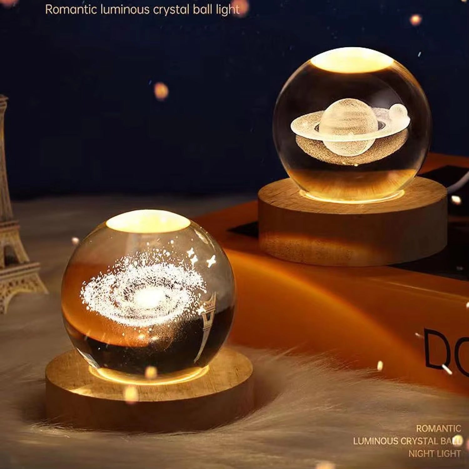 3D Art Crystal Ball Night Lamp - Solar System Galaxy Saturn Sphere Light for Home Decor