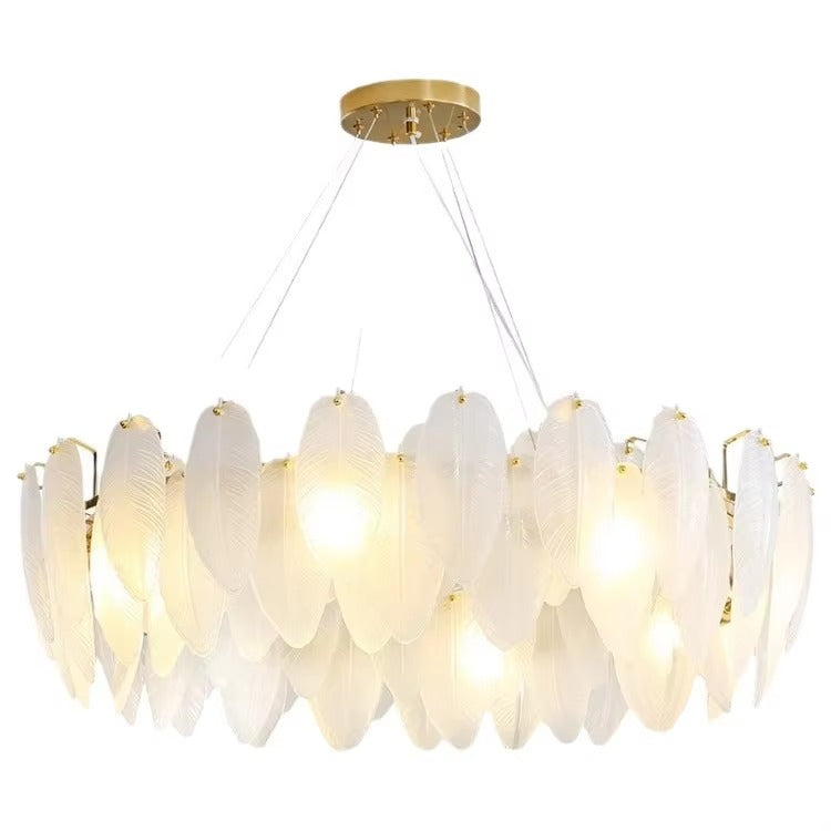 Artistic White Glass Feather Chandelier | Luxury LED Decor for Living Room, Bedroom & Dining Room