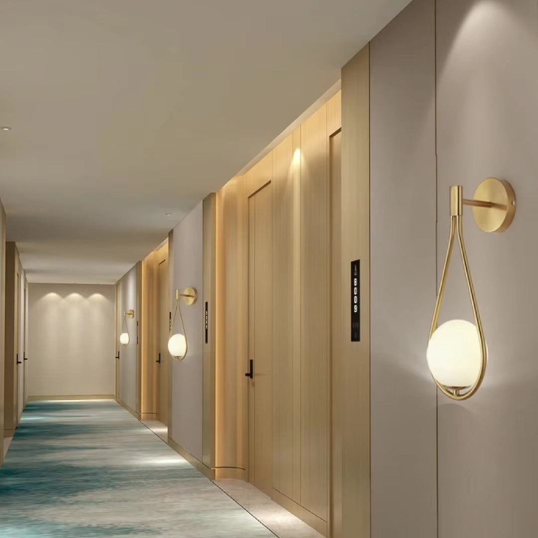 Nordic Modern Design Gold Luxury Wall Lamp with Glass Ball Shades Suitable for Hotel Corridors, Bedrooms, Living Rooms