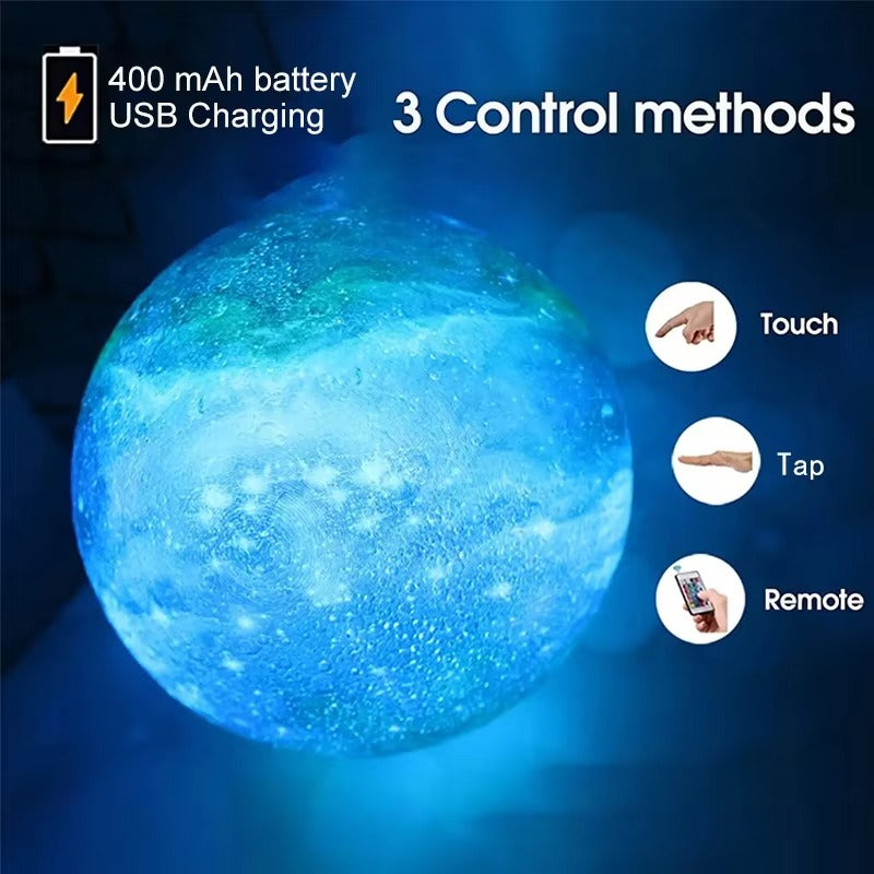 High-Quality 15cm 16-Color Rechargeable 3D LED Moon & Galaxy Lamp with Remote & Touch Control