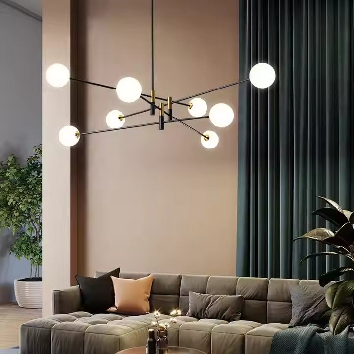 Nordic Industrial Multi-Head White Ball Metal Pendant Lamp | E27 Chandelier for Indoor Decoration