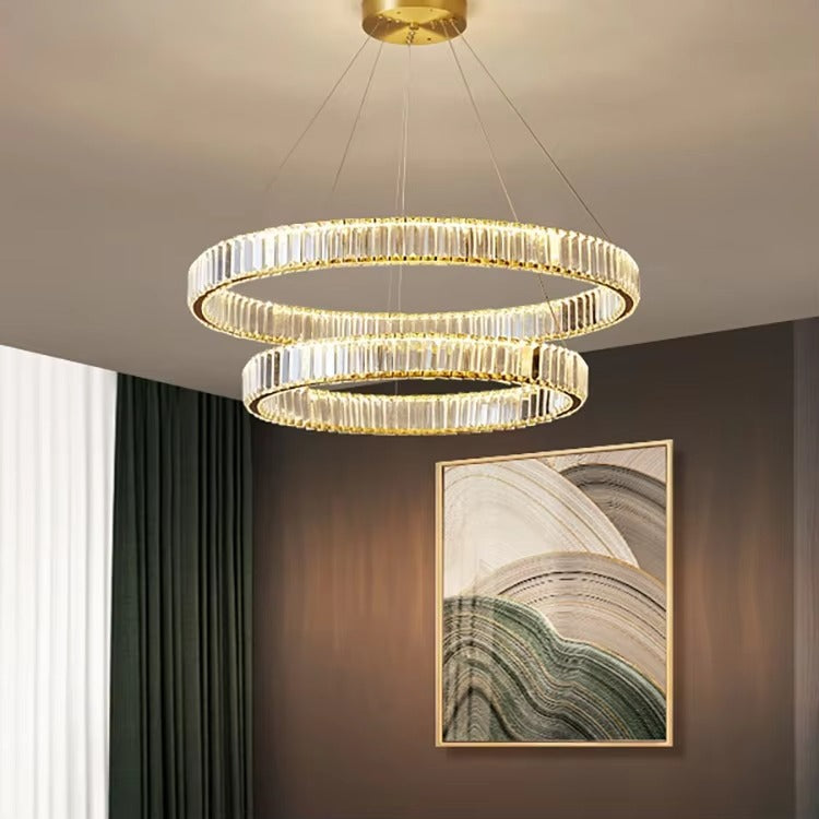 Luxury Modern Crystal Chandelier | Multi-Ring Hanging Lighting for Hotel, Villa, Living Room & Bedroom