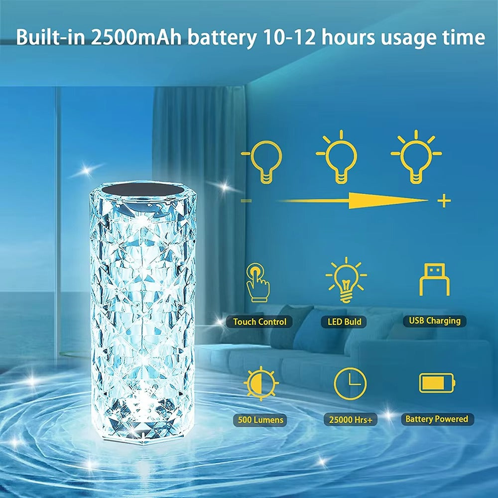 Modern Romantic Indoor Rose LED Night Light | 16-Color RGB Crystal Table Lamp with Touch Control & USB Rechargeable
