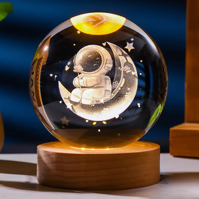 3D Art Crystal Ball Night Lamp - Solar System Galaxy Saturn Sphere Light for Home Decor