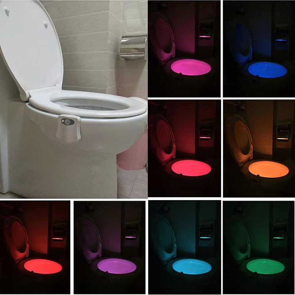 Portable 16-Color Changing Motion Sensor Toilet Bowl Night Light – LED Induction Lighting for WC