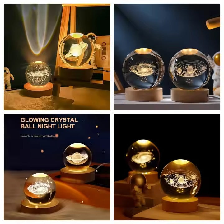 3D Laser Engraved Holographic Crystal Ball Table Lamp - Creative Night Light & Gift Decor