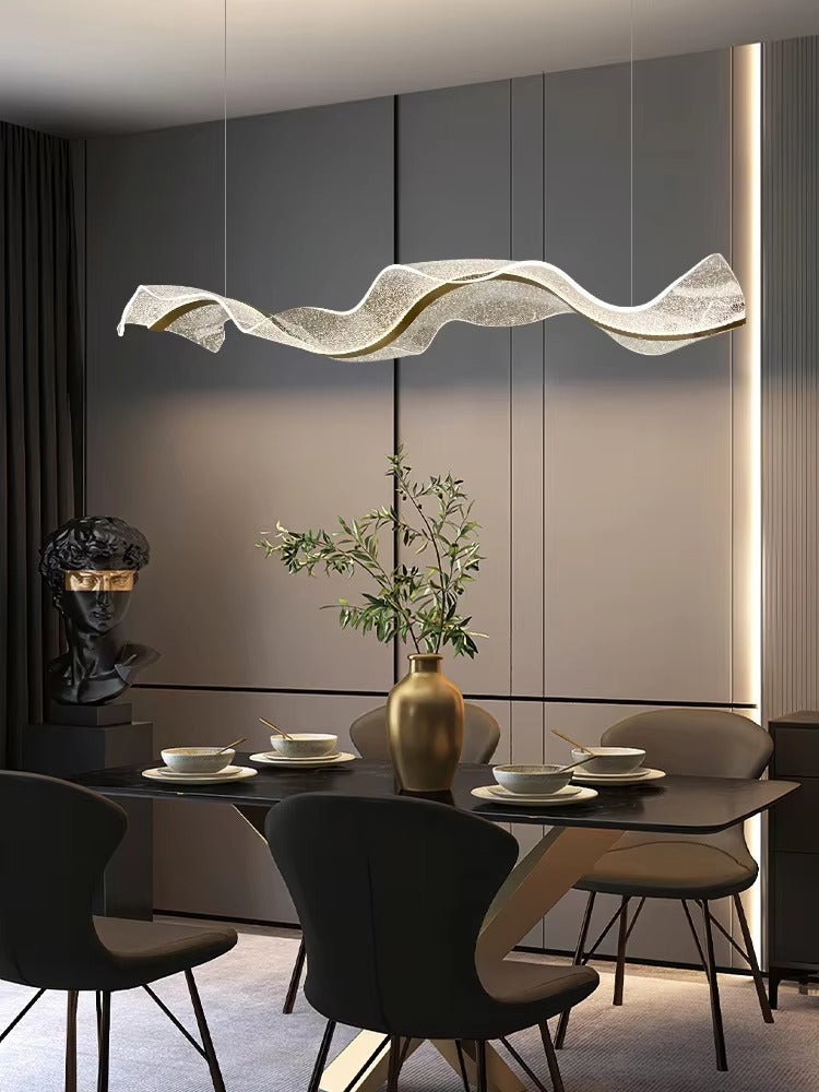 Modern Nordic Large Wave Acrylic Chandelier | Luxury Hanging Pendant for Hotel, Bar & Home Deco