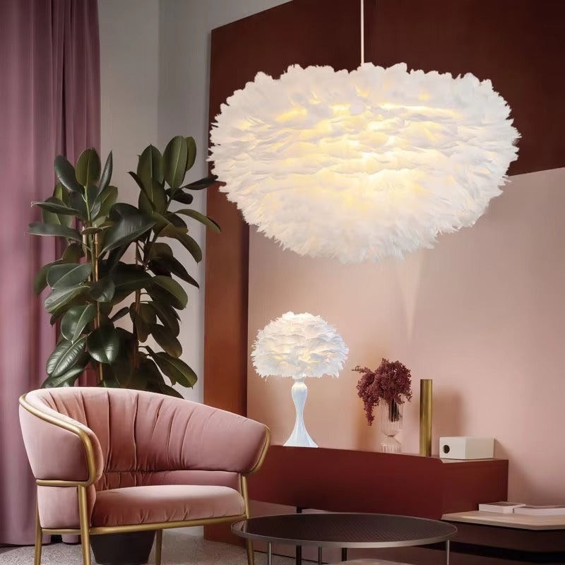 Nordic Goose Feather Shade Chandelier | Creative E27 Pendant for Living Room, Dining & Bedroom