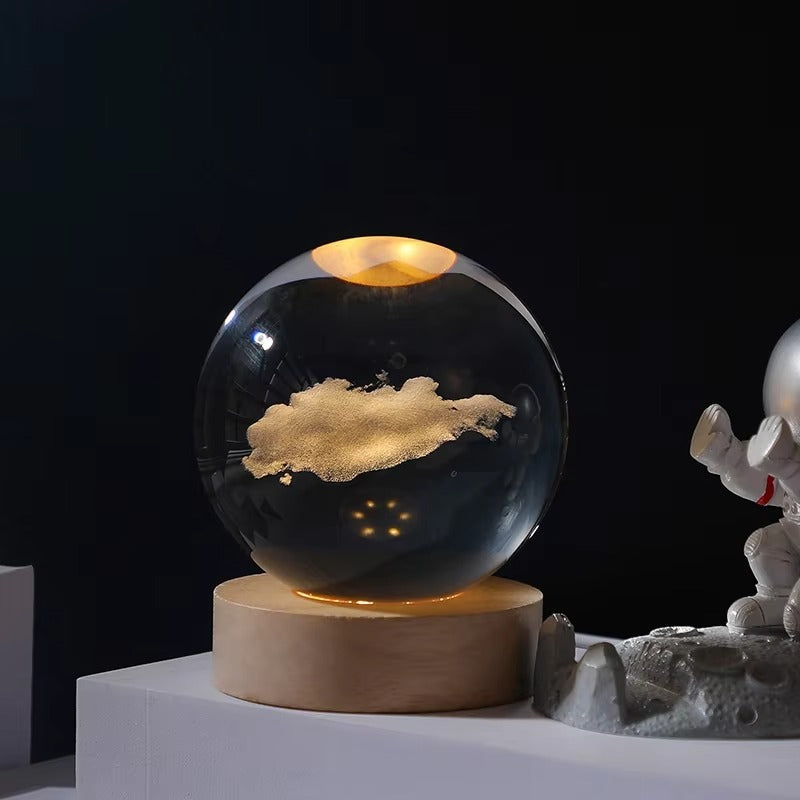 3D Laser Engraved Holographic Crystal Ball Table Lamp - Creative Night Light & Gift Decor