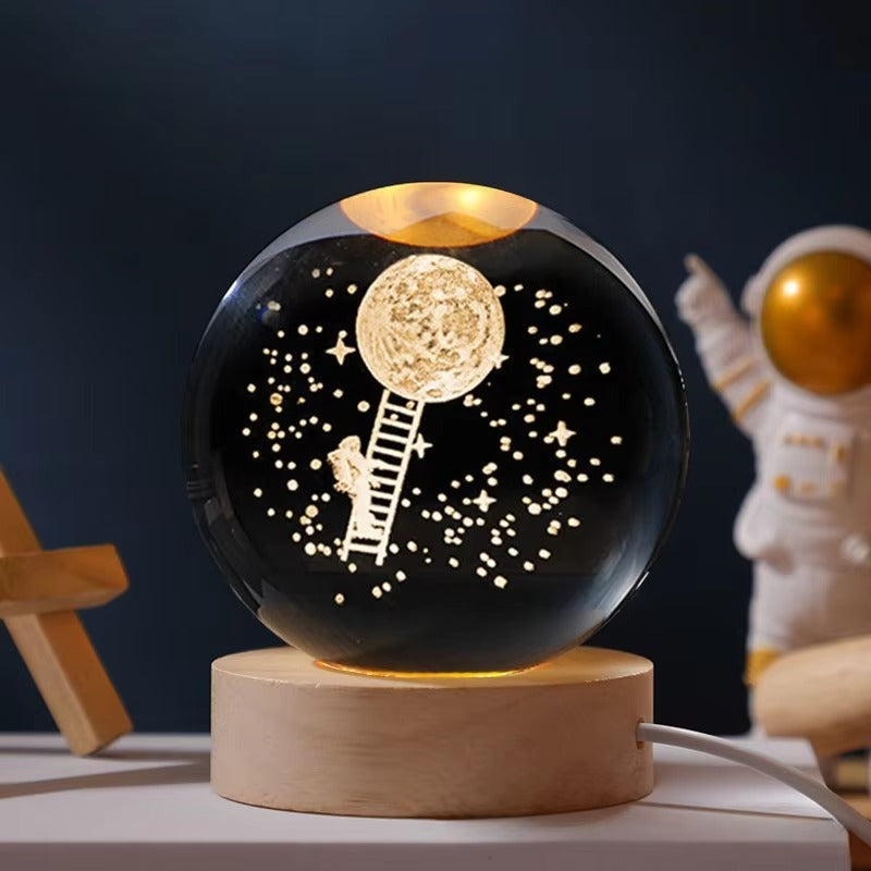 3D Laser Engraved Holographic Crystal Ball Table Lamp - Creative Night Light & Gift Decor